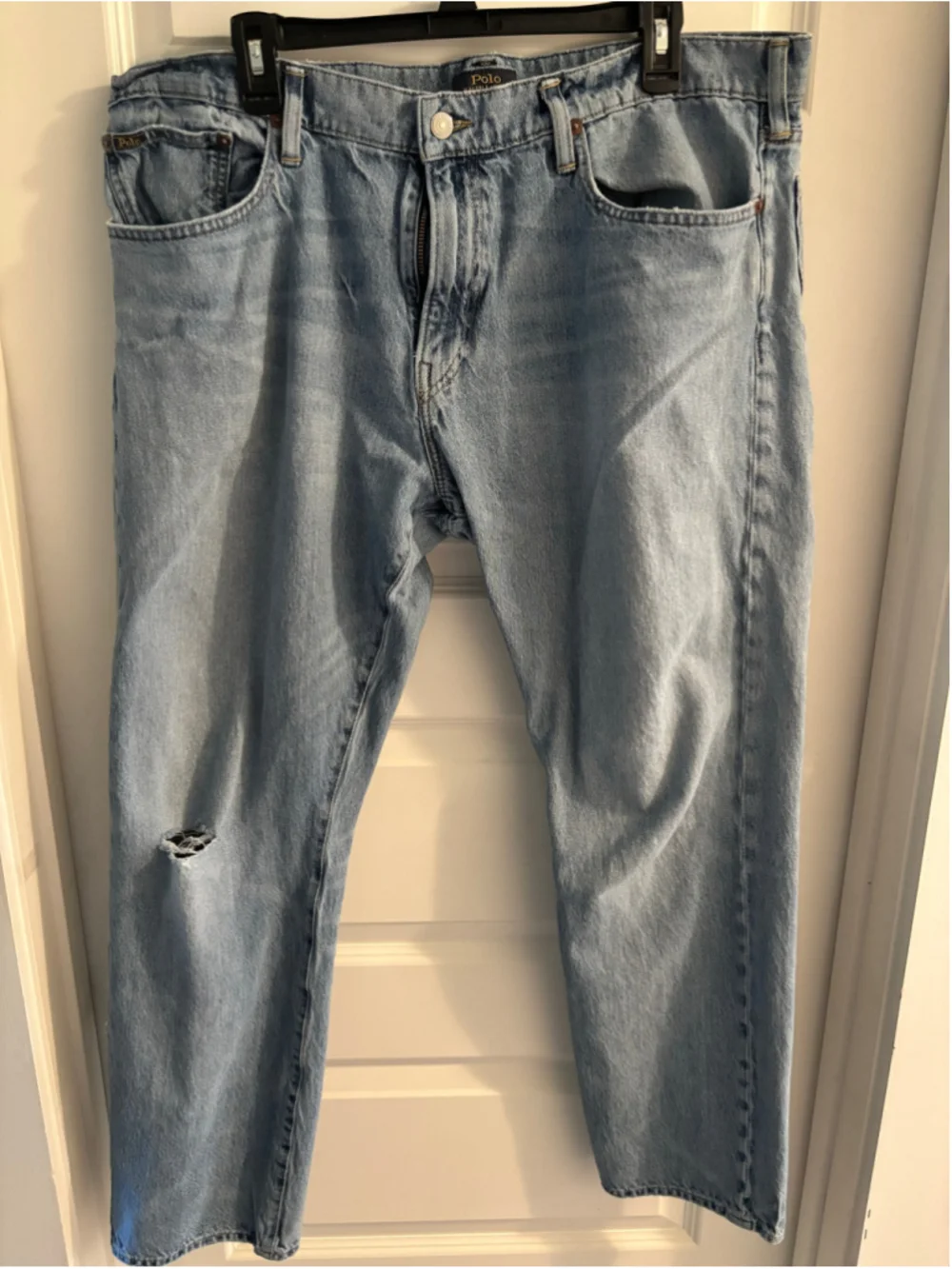 Polo Ralph Lauren Men's Light Wash Straight Leg Jeans Distressed Ripped size 38